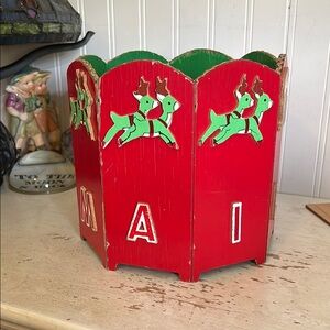 Vintage Japan MCM Wooden Christmas Card Mail holder collapses